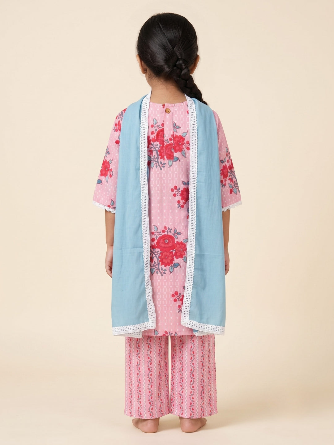 Pink Floral Buds Print Kurti Set