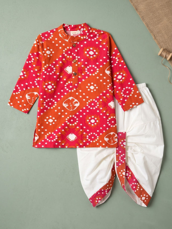 Magenta Bandhani Kurta Dhoti Set