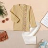 Kurta Pajama - Beige Embroidered with side cut