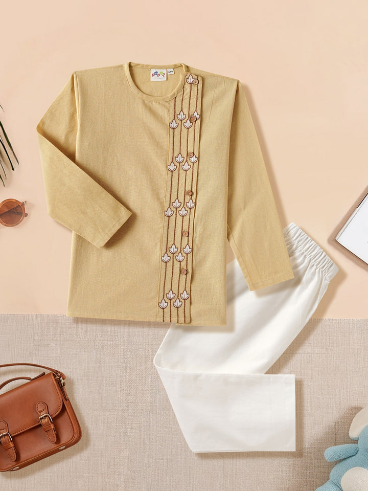 Beige Embroidered Side Cut