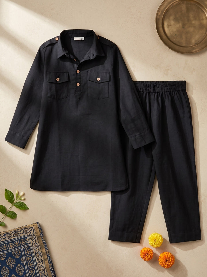 Black Pathani Kurta Pajama