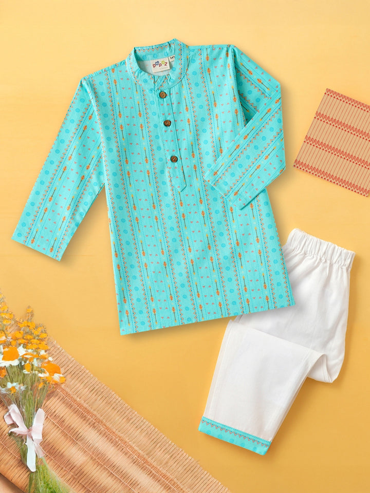 Aqua Tribal String Kurta Pajama Set