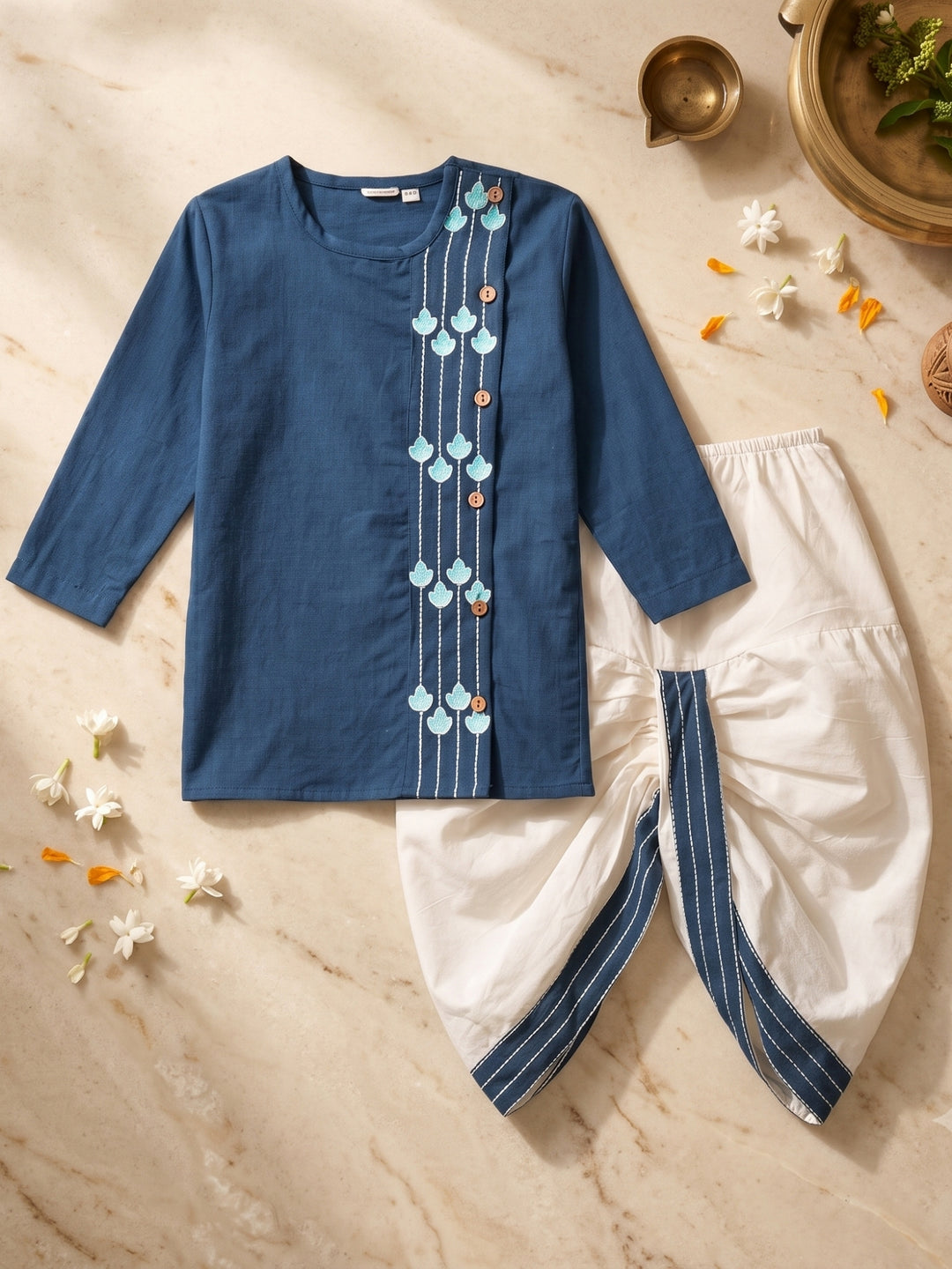Blue Embroidered Kurta Dhoti Set