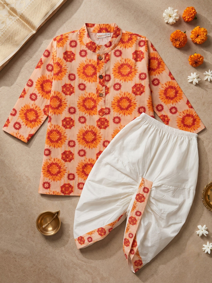 Orange Mandala Kurta Dhoti Set