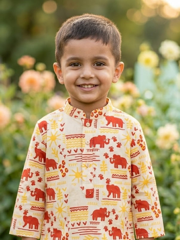 Elephant Motif Kurta Dhoti Set