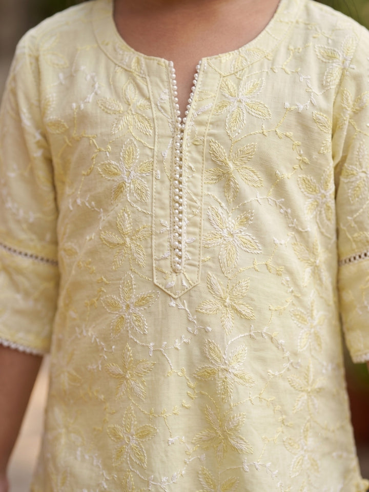 Yellow Embroidered Kurti Set
