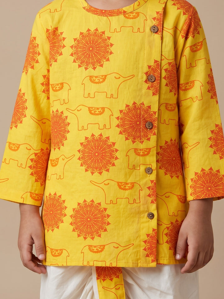 Yellow Elephant Mandala Kurta Dhoti Set
