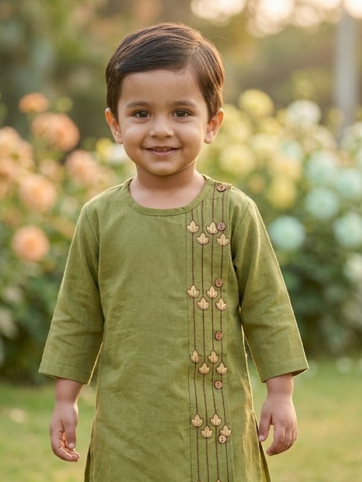 Green Embroidered Kurta Dhoti Set