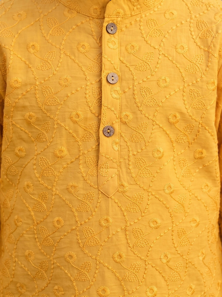 Yellow Schiffli Embroidered Kurta Pajama