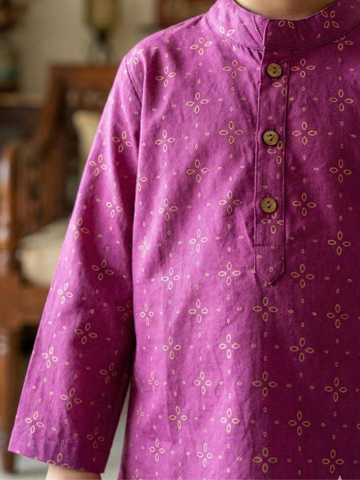 Magenta Motif Kurta Dhoti Set