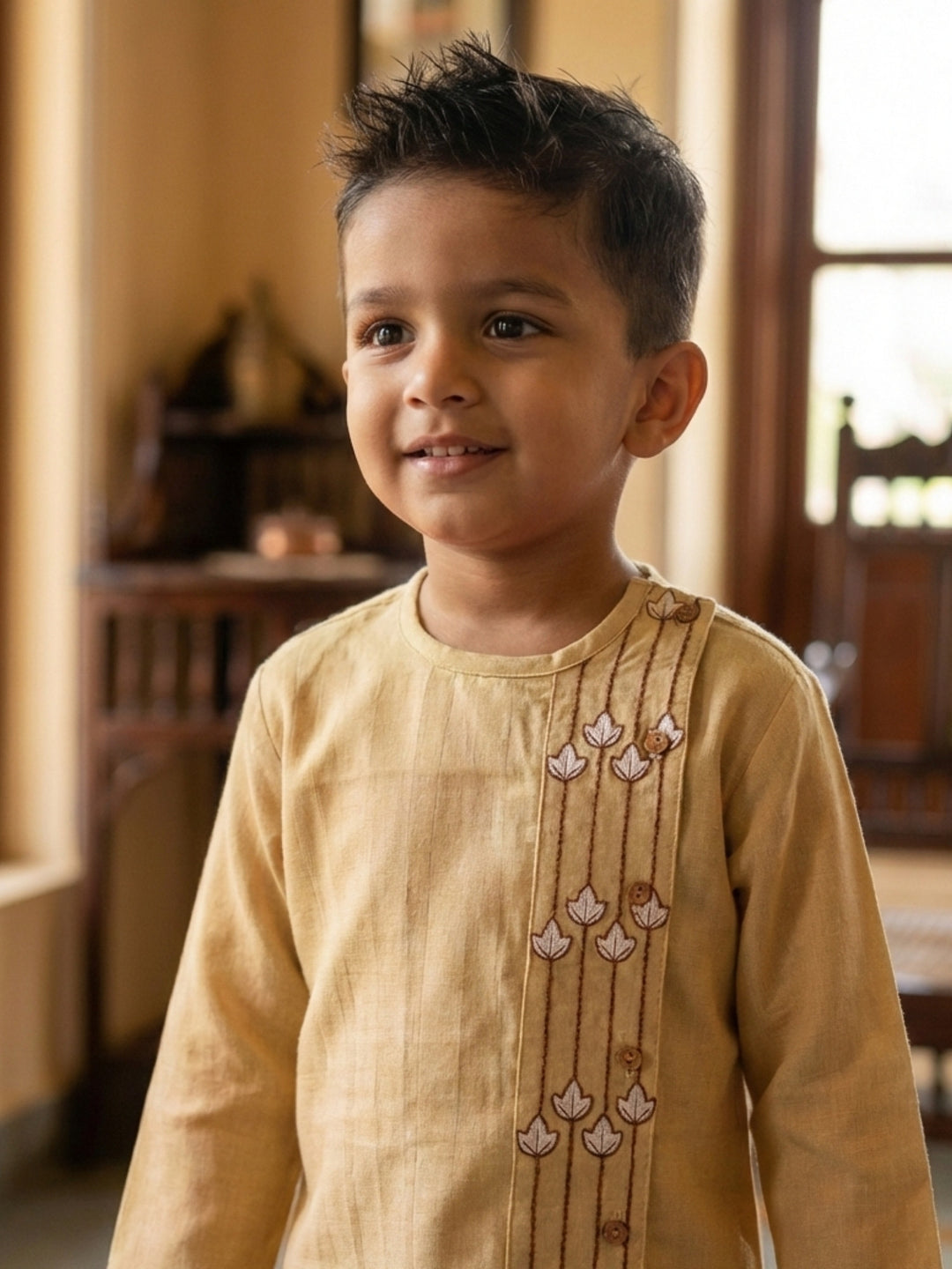 Beige Embroidered Side Cut