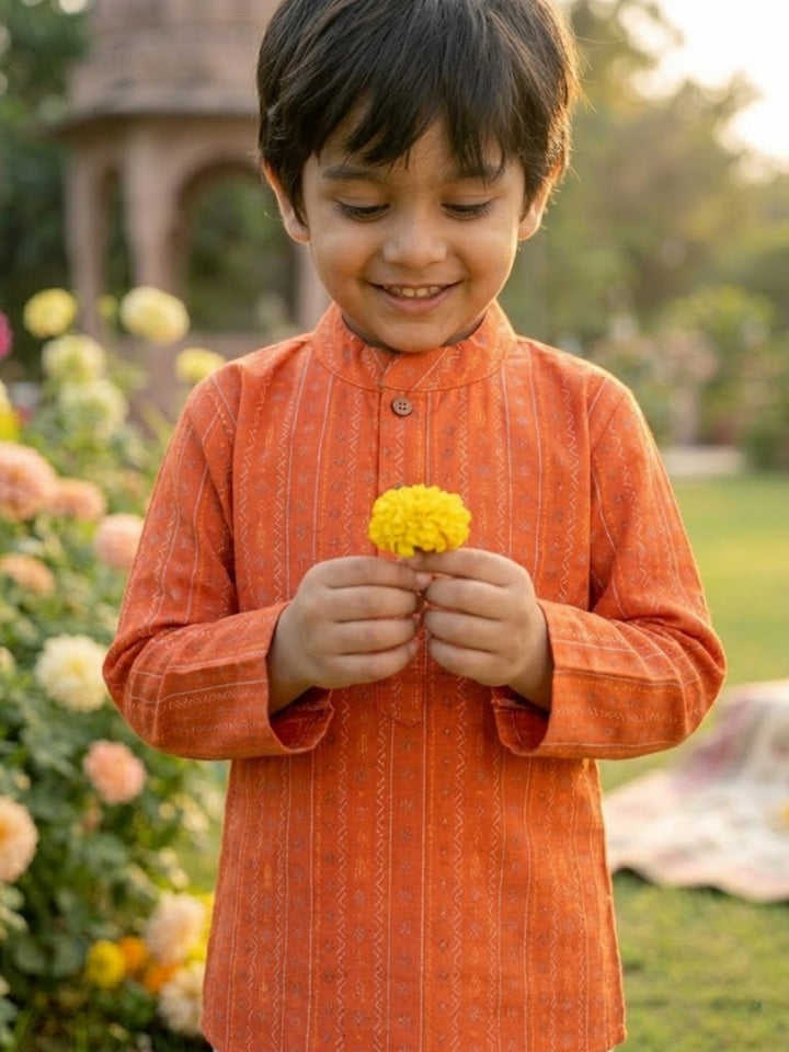 Orange Tribal Motif Short Kurta