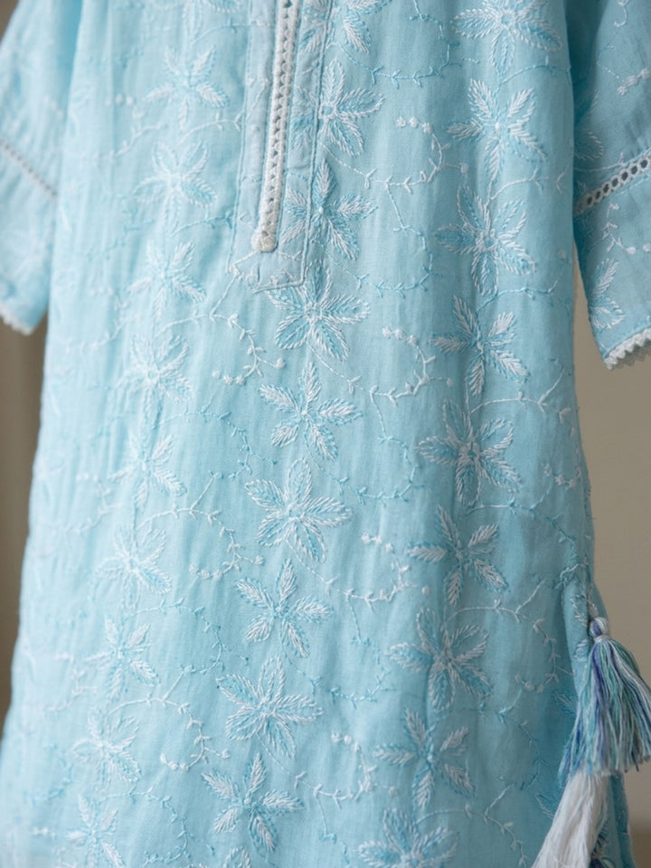 Blue Embroidered Kurti Set