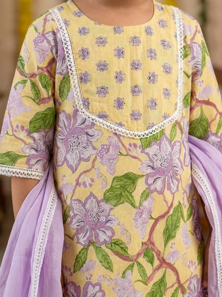 Yellow Floral Print Kurti Set