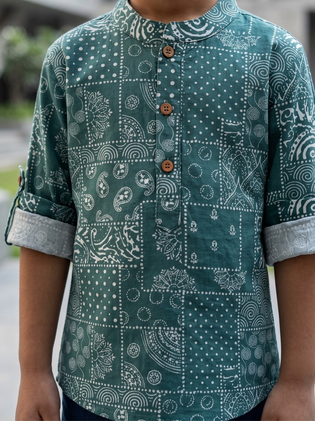 Green Patchwork Short Kurta