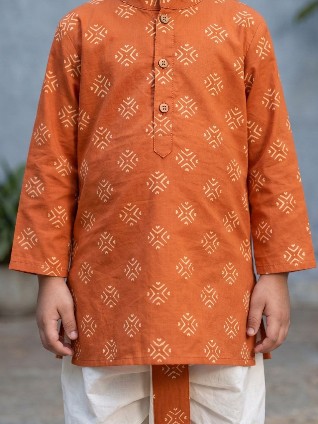 Rust Floral Butti Kurta Dhoti Set