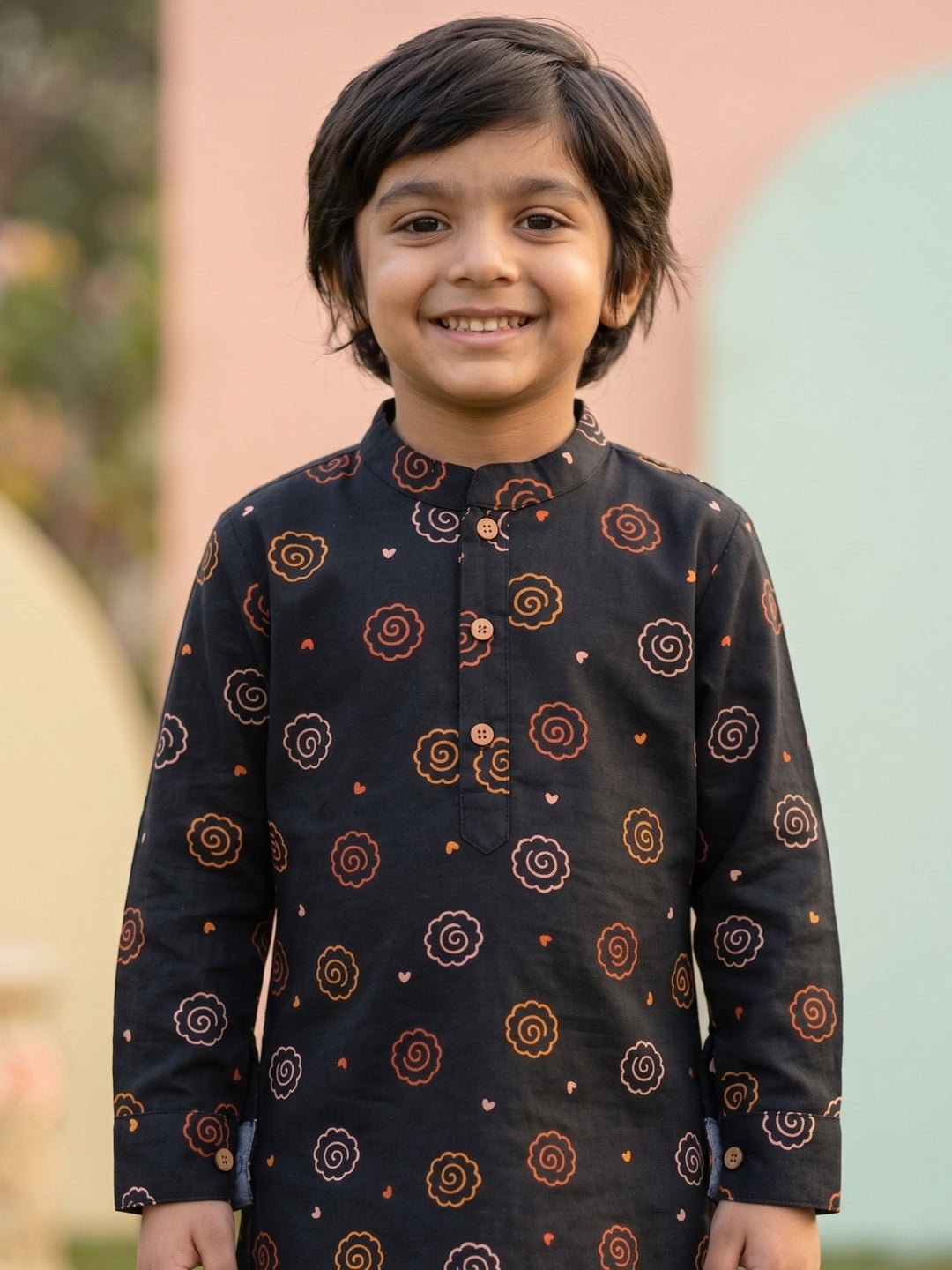 Charcoal Floral Motif Short Kurta