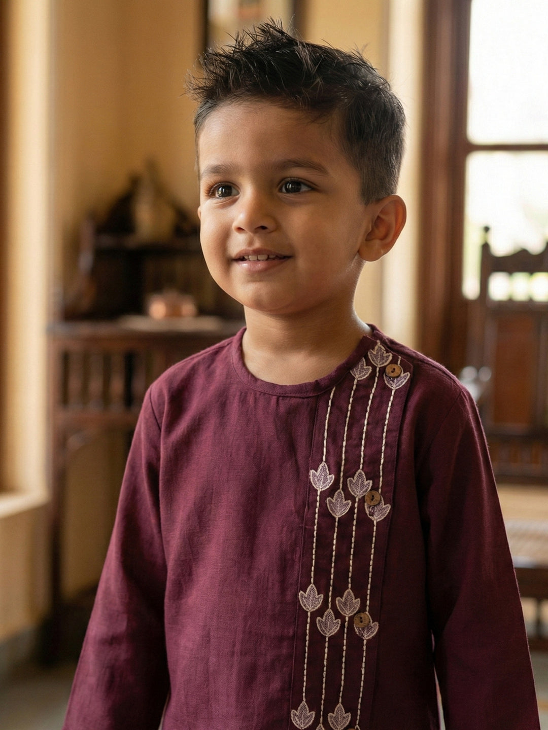 Maroon Embroidered Side Cut