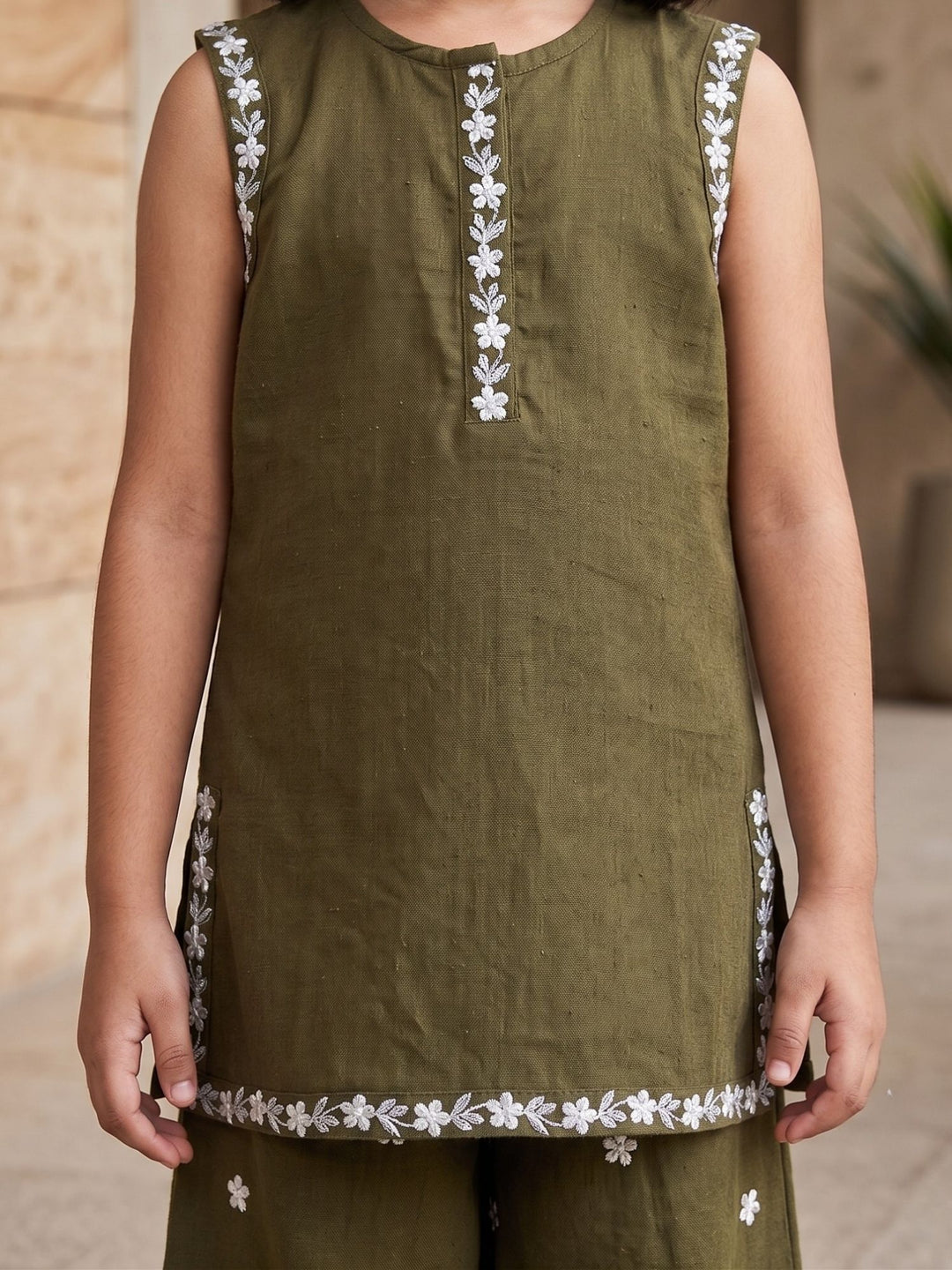 Olive Embroidered Kurti Palazzo