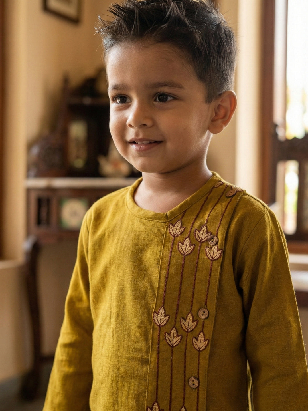 Mustard Embroidered Side Cut