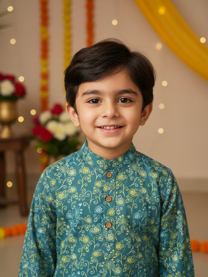 Teal Floral Vine Print