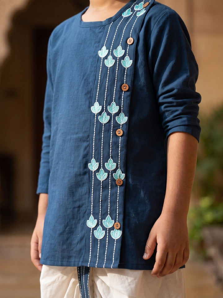Blue Embroidered Kurta Dhoti Set