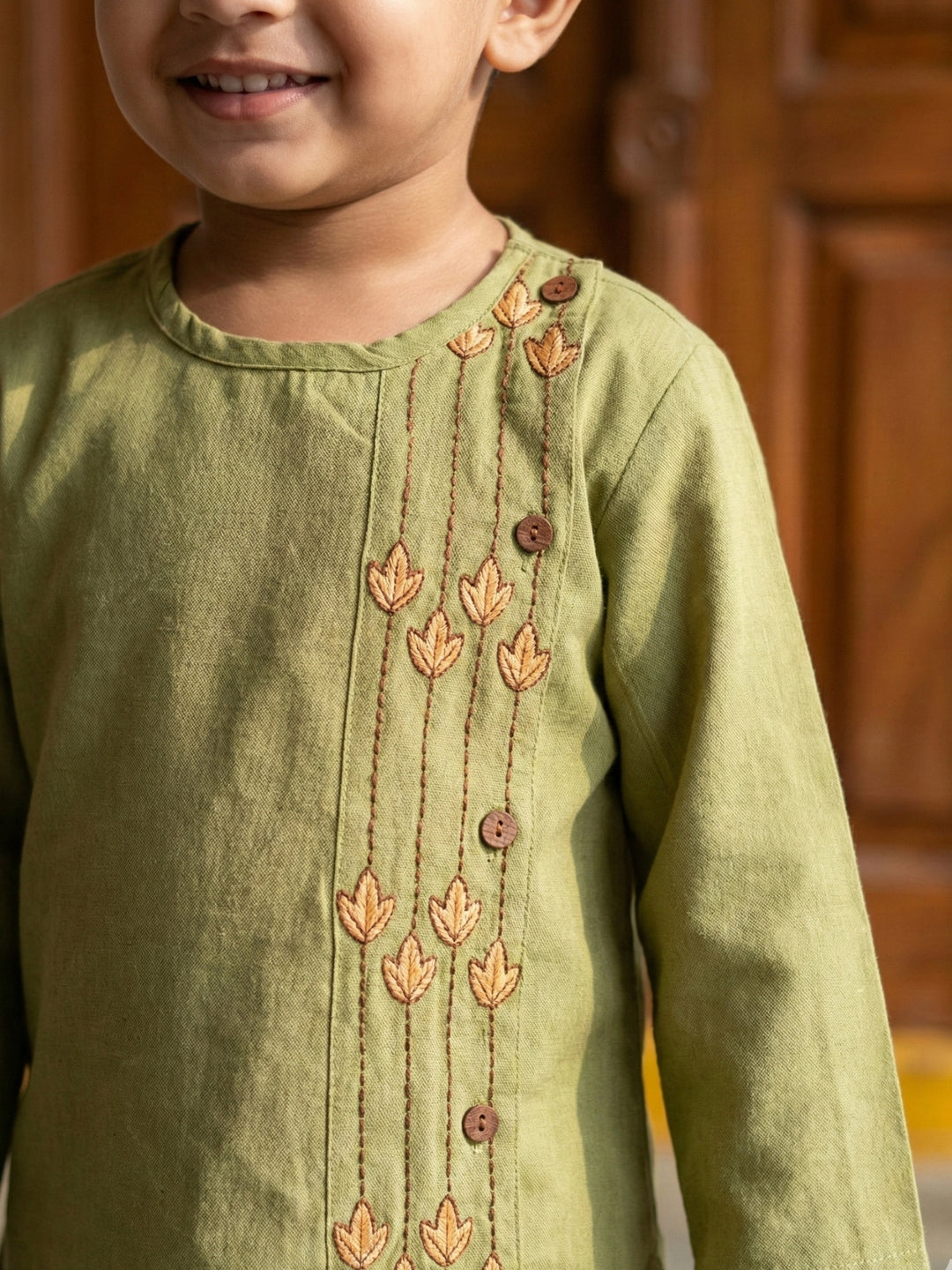Green Embroidered Side Cut