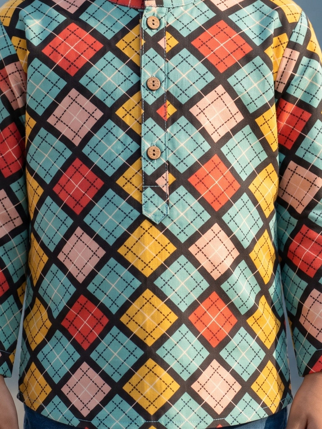 Multicolor Geometric Short Kurta