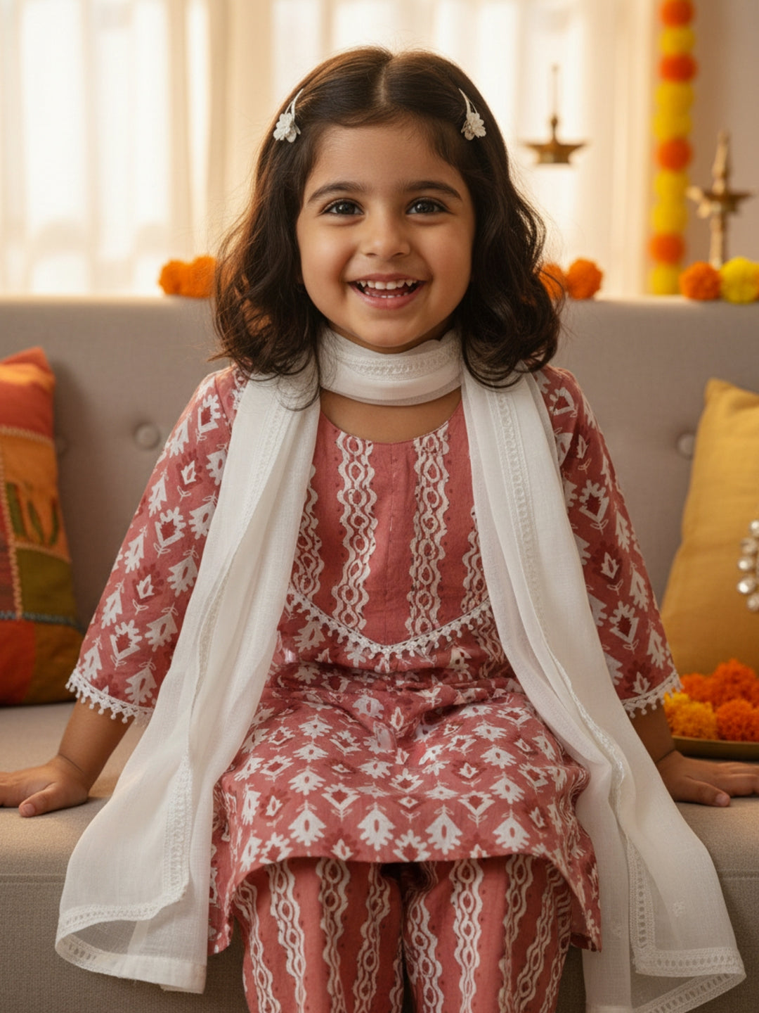 Rustic Red Print Kurti Set