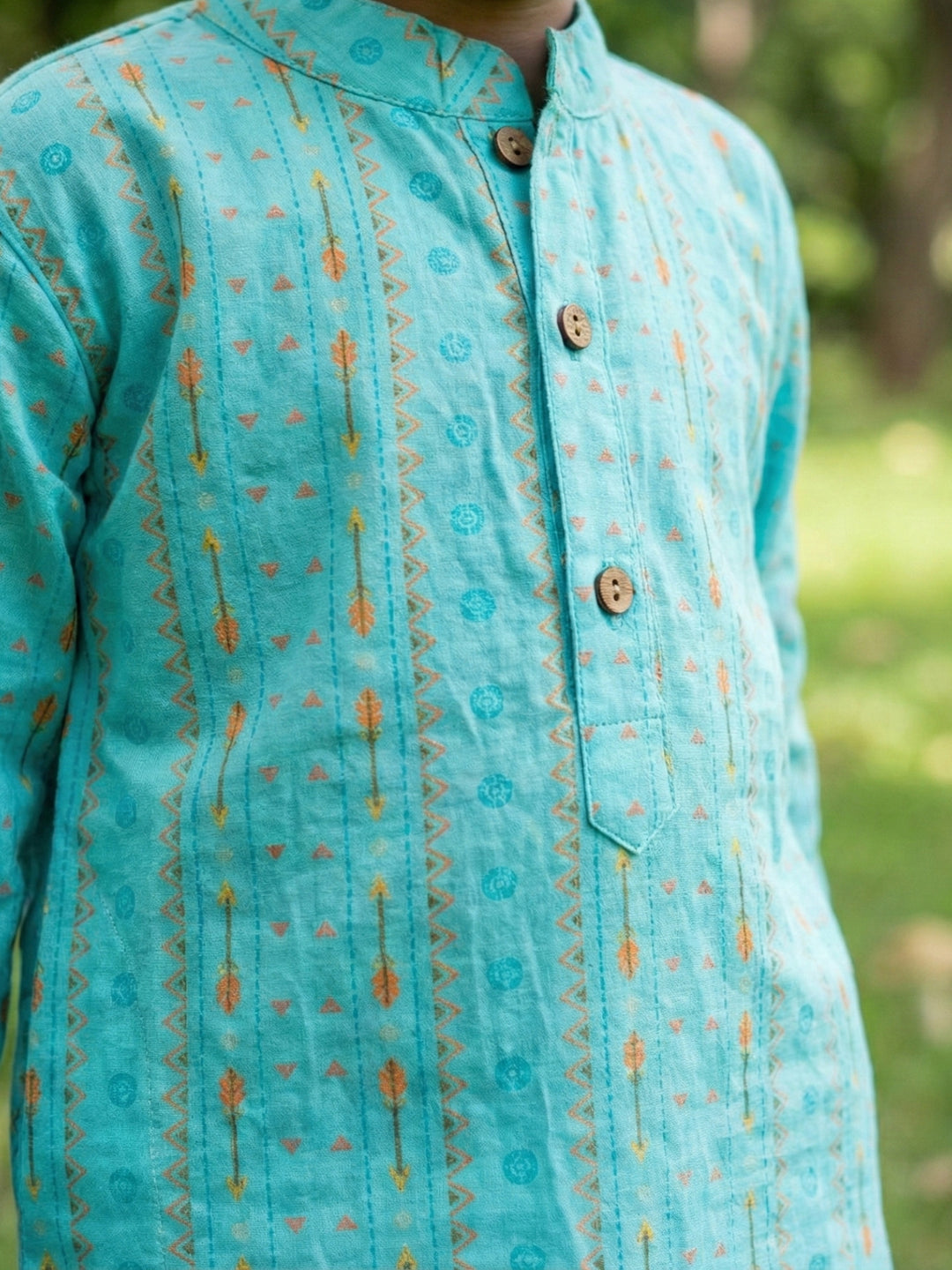 Aqua Tribal String Kurta Pajama Set