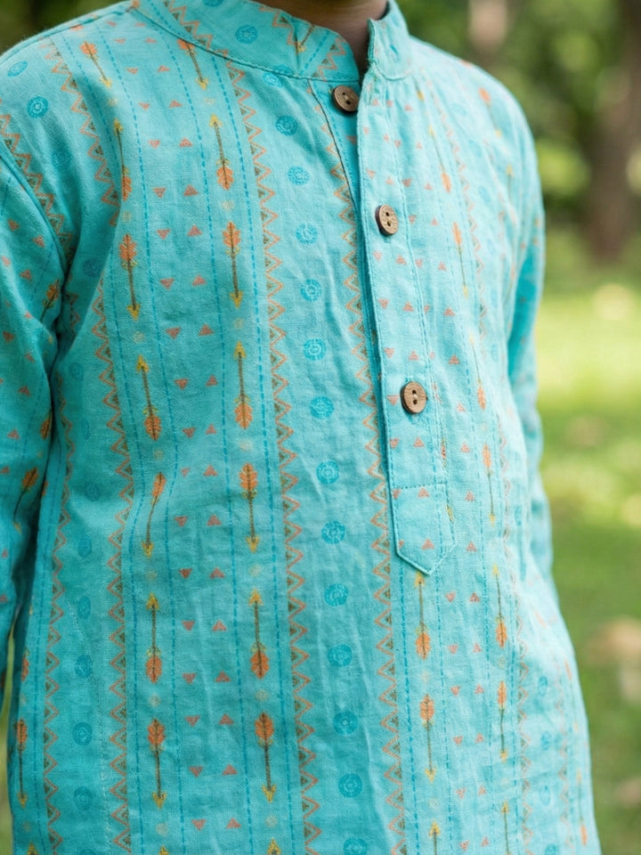 Aqua Tribal String Kurta Pajama Set