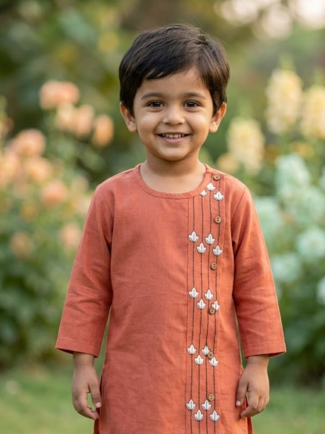 Coral Embroidered Kurta Dhoti Set