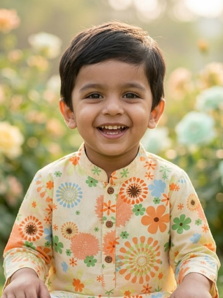 Yellow Floral Kurta Dhoti Set