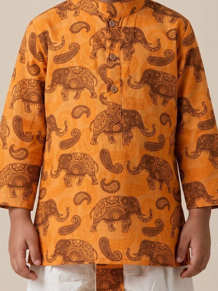 Orange Elephant Paisley Kurta Dhoti Set
