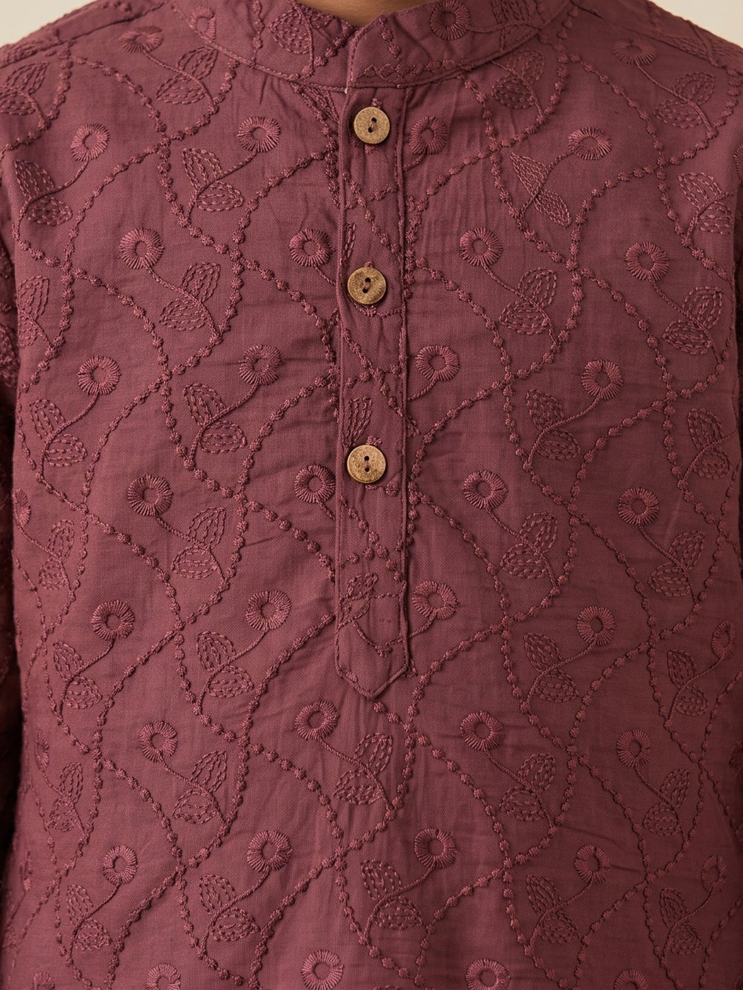 Wine Schiffli Embroidered Kurta Pajama