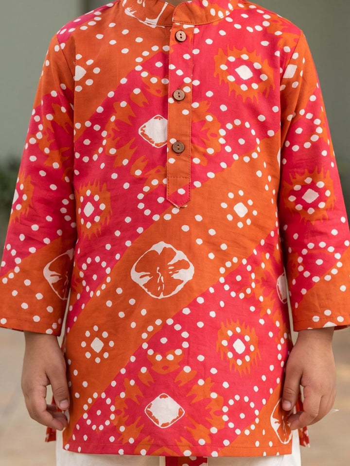 Magenta Bandhani Kurta Dhoti Set