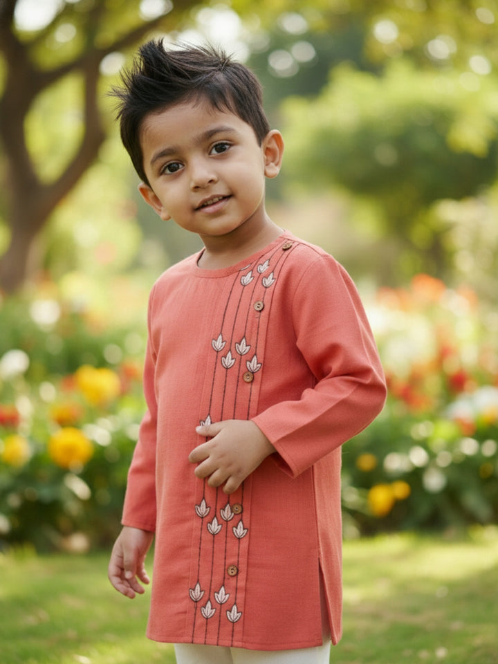 Coral Embroidered Side Cut