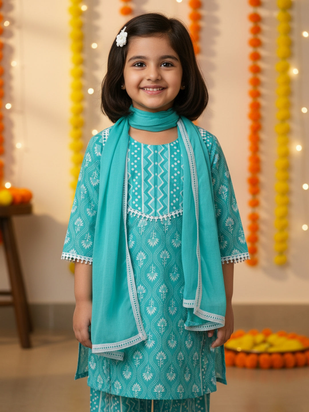Aqua Motif Print Kurti Set