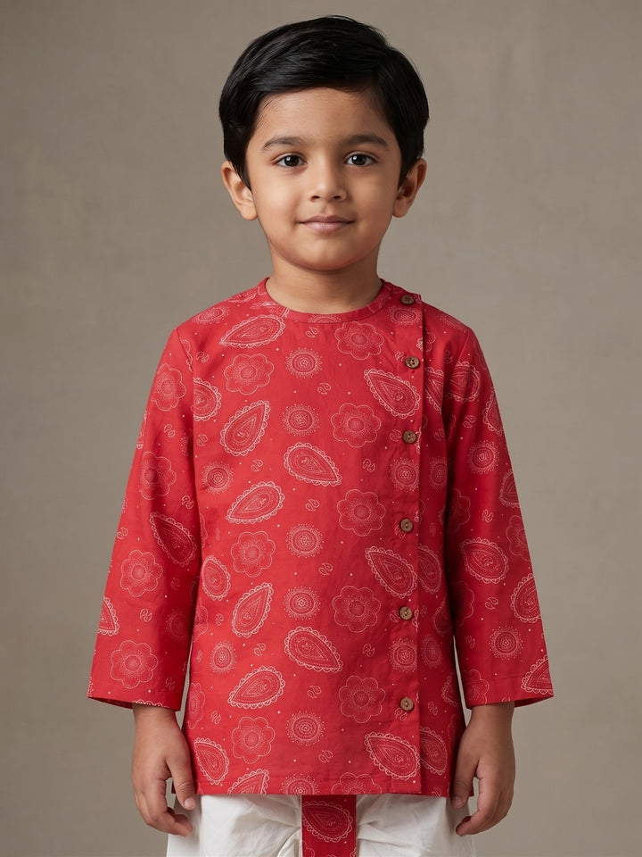 Red Bengali Paisley Kurta Dhoti Set