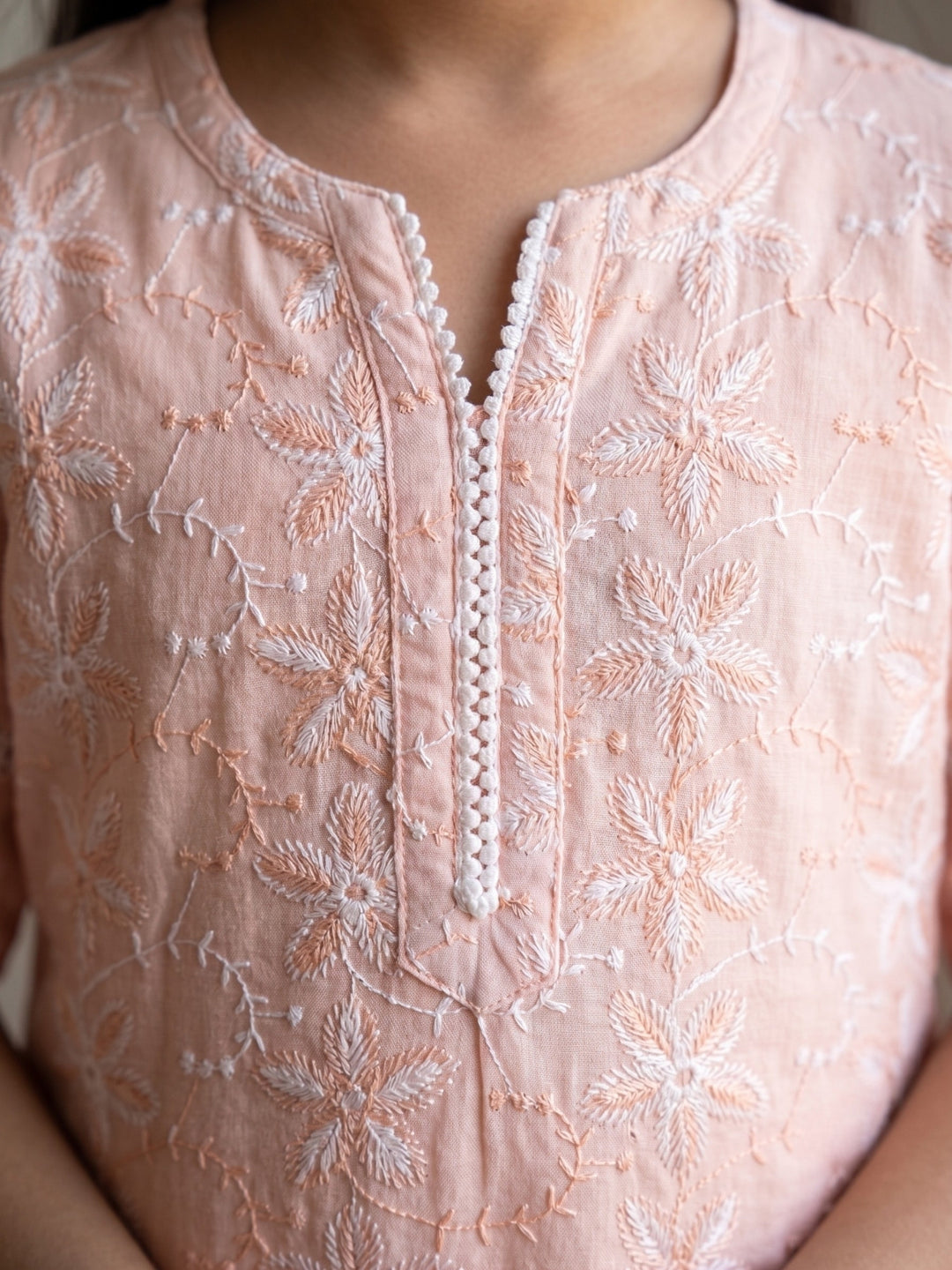 Peach Embroidered Kurti Set