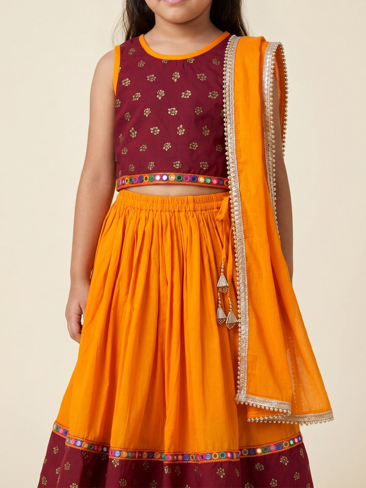 Red Golden Foil Printed Lehenga Choli Set &amp; Dupatta