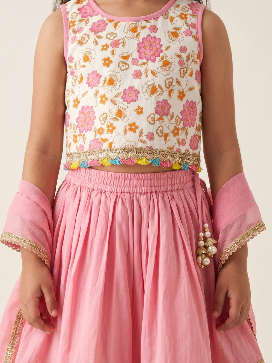 Pink Golden Foil Printed Lehenga Choli Set &amp; Dupatta