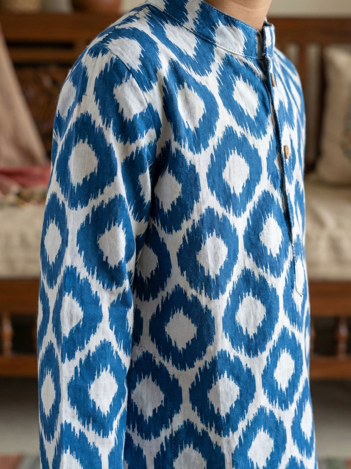 Blue Ikat Kurta Dhoti Set