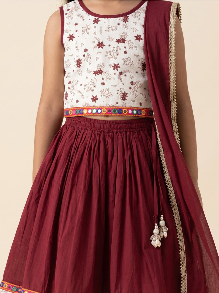 Maroon Golden Foil Printed Lehenga Choli Set &amp; Dupatta