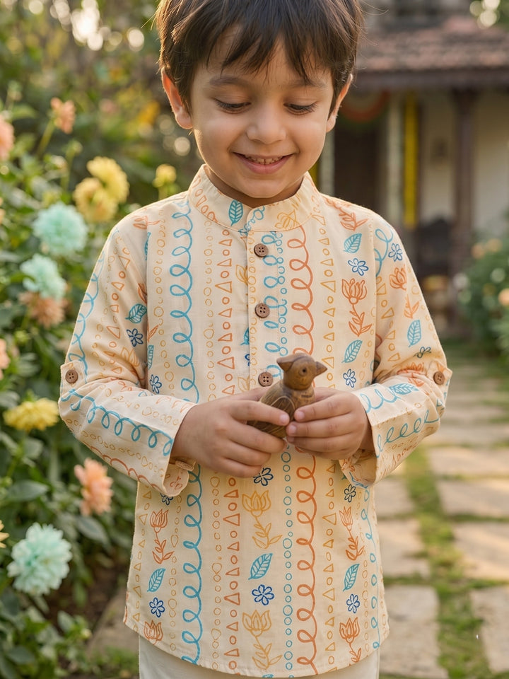 Yellow Tribal String Short Kurta