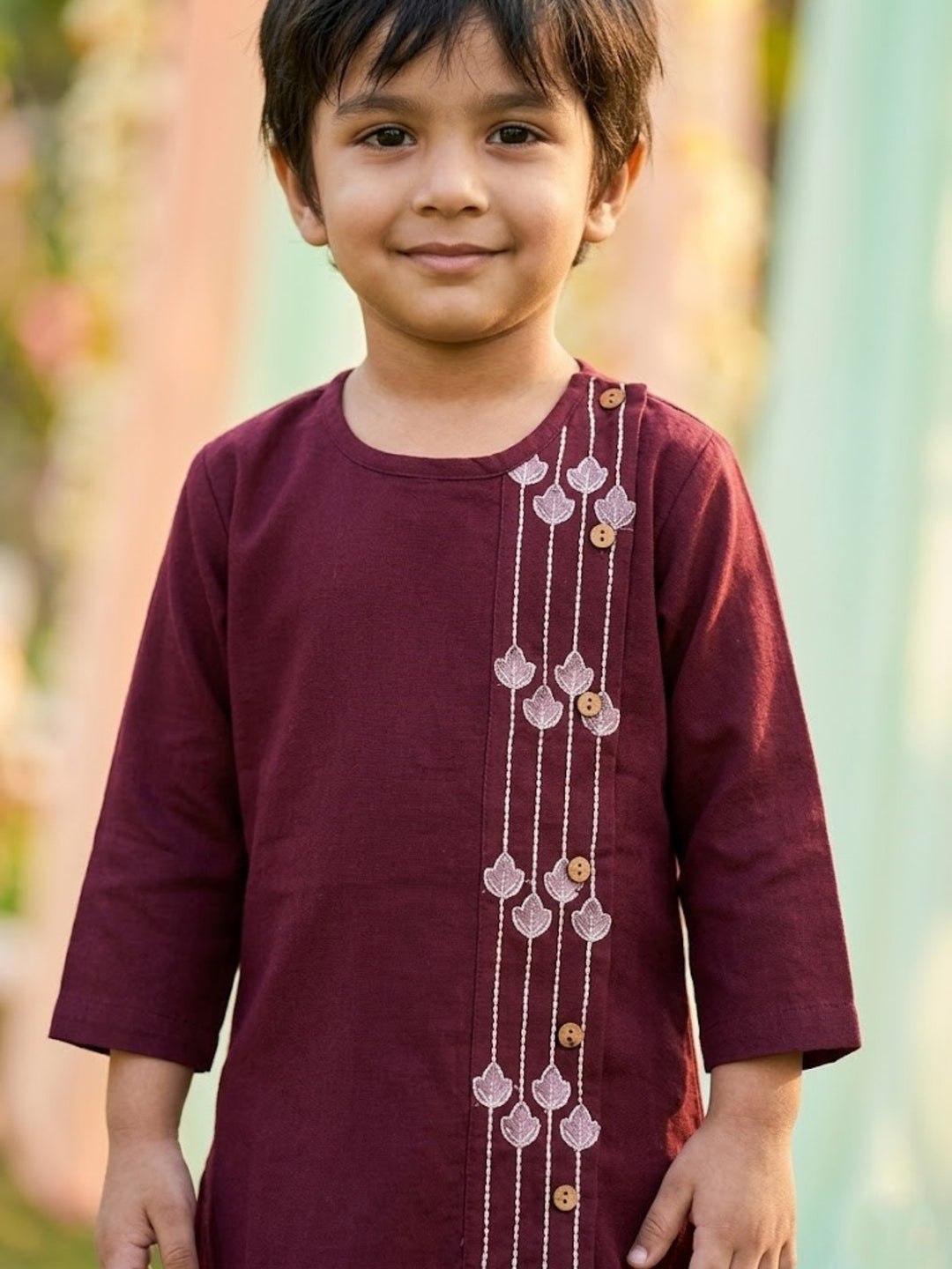 Maroon Embroidered Kurta Dhoti Set