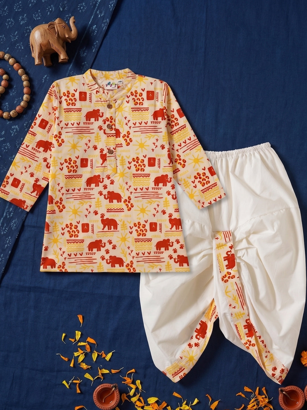 Elephant Motif Kurta Dhoti Set