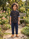 Charcoal Floral Motif Short Kurta