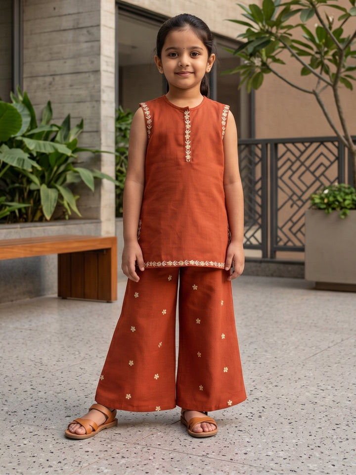 Maroon Embroidered Kurti Palazzo