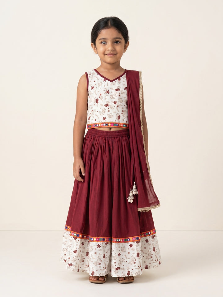 Maroon Golden Foil Printed Lehenga Choli Set &amp; Dupatta